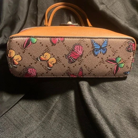 American Bee Butterfly Print Tote Bag with Tan Accents - Picture 3 of 5